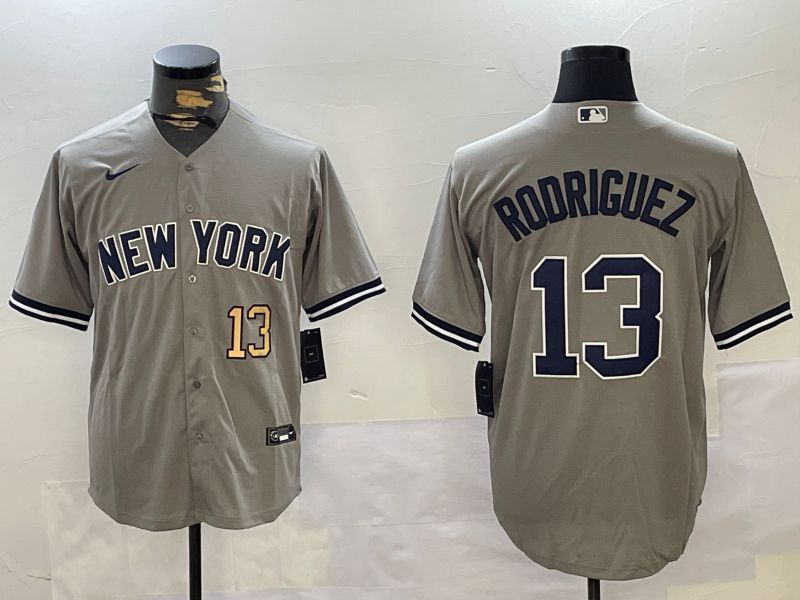 Men New York Yankees 13 Rodriguez Grey Game 2024 Nike MLB Jersey style 3
